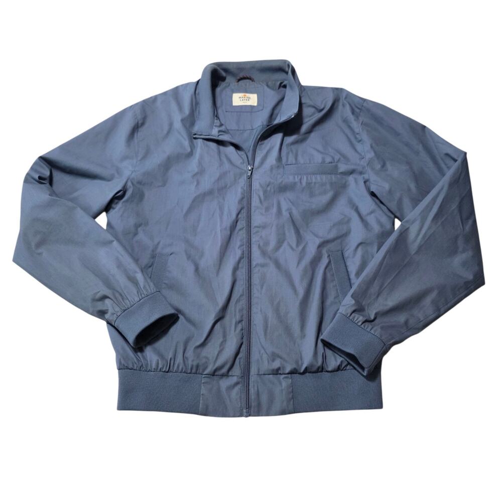 Marine Layer Mens Small Navy Bomber Jacket Full Zip Lightweight Ribbed Coastal